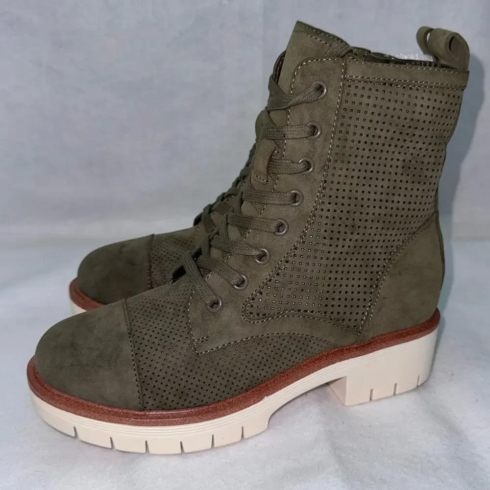 NWT MIA Havenn Bootie Olive Green size 6.5 Ankle Boots Tieup Side Zip Stitch Fix